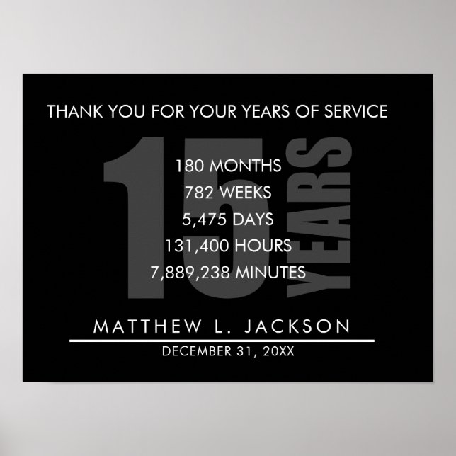 15 Years Retirement or Employee Appreciation Gift Poster (Front)