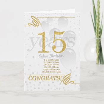 15 Years Sober Birthday Faux Gold Glitter Card by SalonOfArt at Zazzle