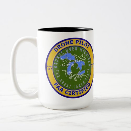 15oz Mug with official Drones Over Michigan logo