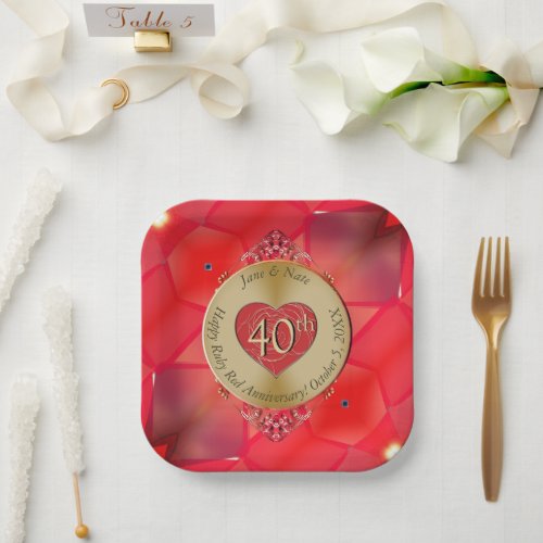 15th  40th Ruby Photo Block Paper Plates