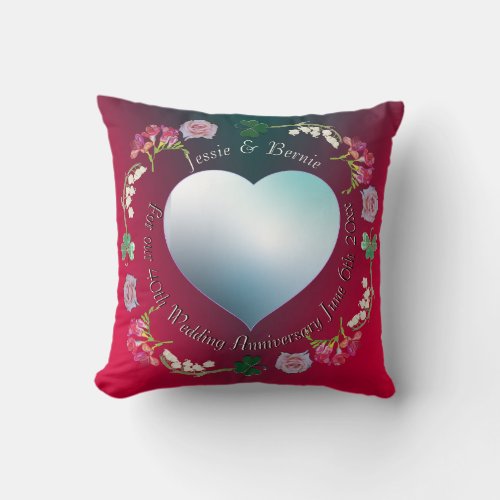 15th 40th Wedding Anniversary Photo Floral Throw  Throw Pillow