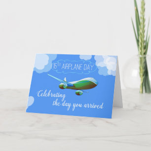 15th Airplane Adoption Day Green Airplane Card