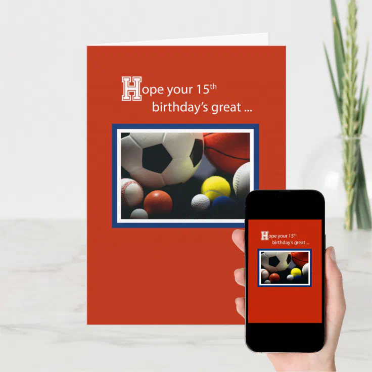 15th All Sports Birthday, Balls, Red Card Zazzle