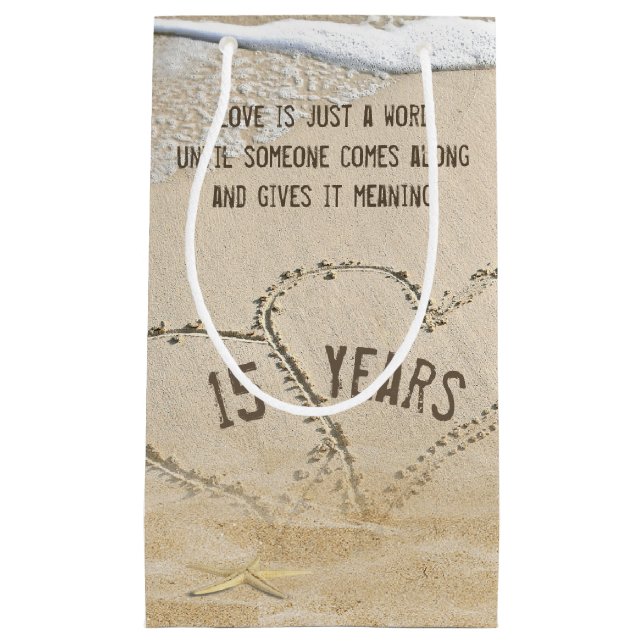 15th Anniversary Beach Hearts and Starfish Small Gift Bag (Front)