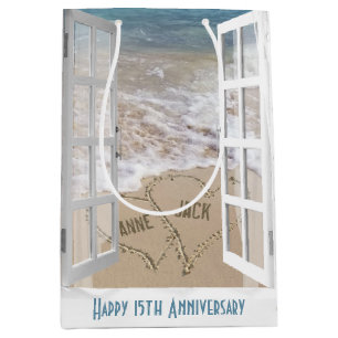 15th Anniversary Beach Hearts Medium Gift Bag