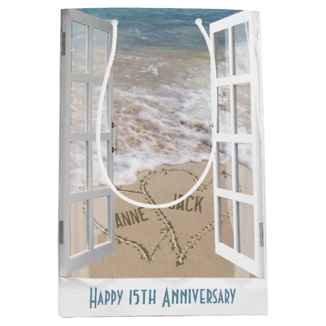15th Anniversary Beach Hearts  Medium Gift Bag (Front)