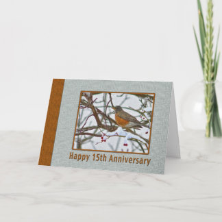 15th Anniversary Card with Robin in the Snow