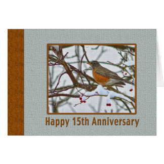 15th Anniversary Card with Robin in the Snow