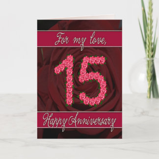 15th anniversary card with roses and leaves