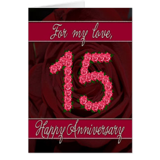 15th anniversary card with roses and leaves