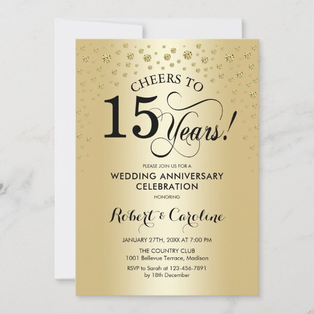 15th Anniversary Celebration - Gold Black Invitation (Front)