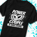 15th Anniversary Couples Married 15 Years Strong T-Shirt<br><div class="desc">This fun 15th wedding anniversary design is perfect for couples married 15 years to celebrate their marriage! Great to celebrate with your husband or wife or for your parent's 15 year wedding anniversary party! Features "Power Couple - 15 Years Strong!" wedding anniversary quote w/ joined wedding rings in a blast...</div>