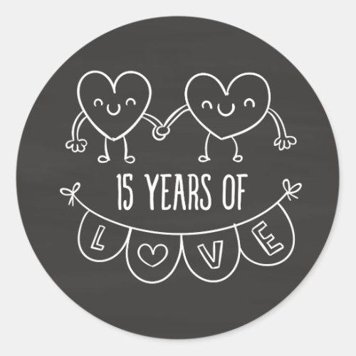 15th Anniversary Gift Chalk Hearts Classic Round Sticker