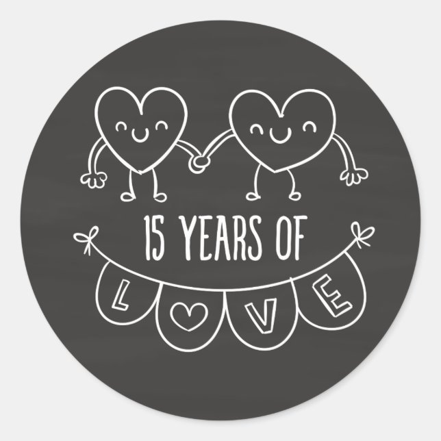 15th Anniversary Gift Chalk Hearts Classic Round Sticker (Front)