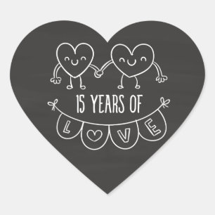 15th Anniversary Gift Chalk Hearts Heart Sticker