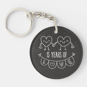 15th Anniversary Gift Chalk Hearts Keychain