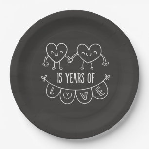 15th Anniversary Gift Chalk Hearts Paper Plates