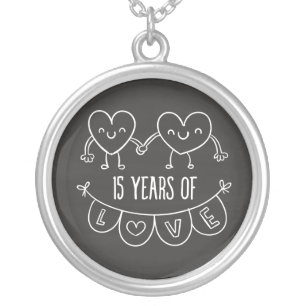 15th Anniversary Gift Chalk Hearts Silver Plated Necklace