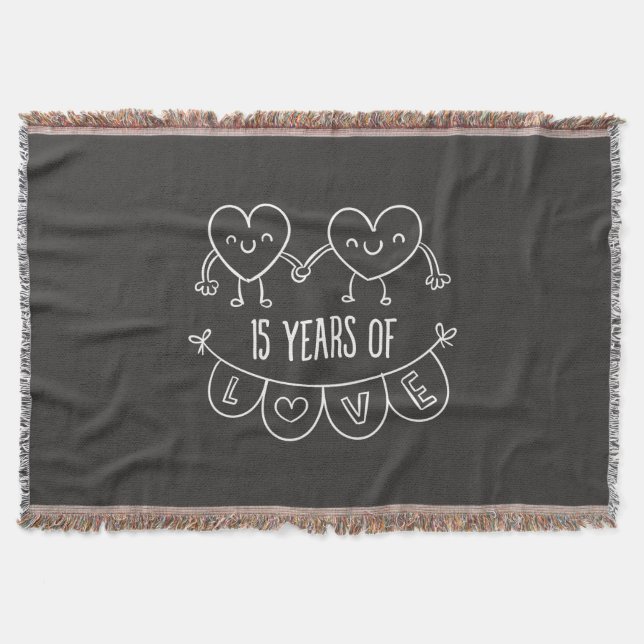 15th Anniversary Gift Chalk Hearts Throw Blanket (Front)