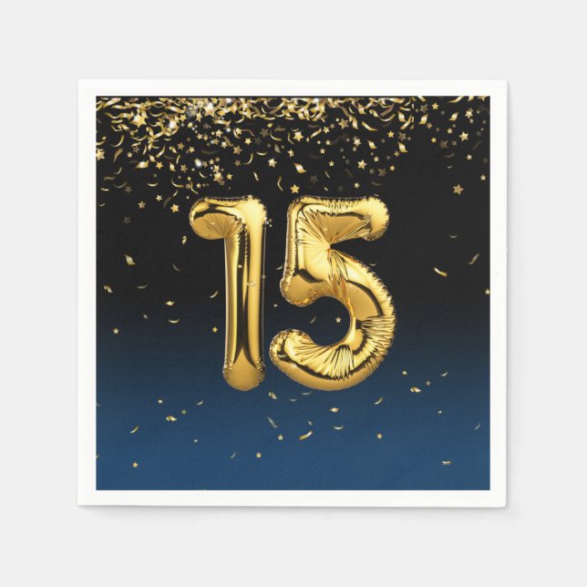 15th Anniversary Gold Balloons  Napkins (Front)