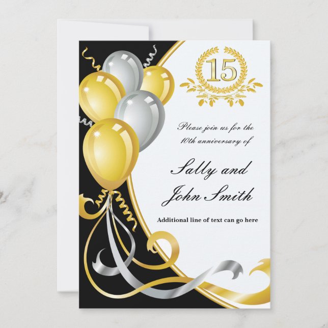 15th Anniversary Gold & Silver Birthday Invitation (Front)