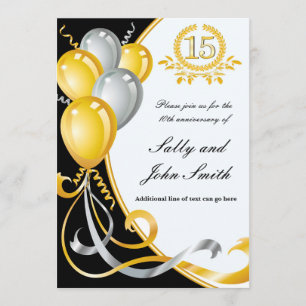 15th Anniversary Gold & Silver Birthday Invitation