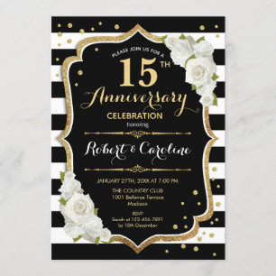 15th Anniversary Invitation - Black White Gold