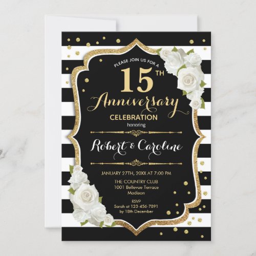 15th Anniversary Invitation _ Black White Gold