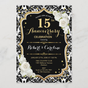 15th Anniversary Invitation - Black White Gold
