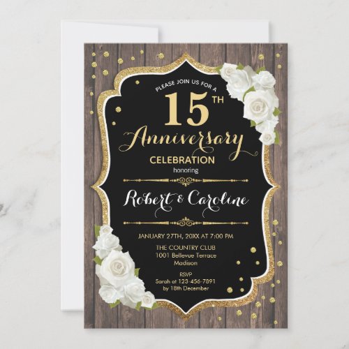 15th Anniversary Invitation _ Rustic Wood Gold