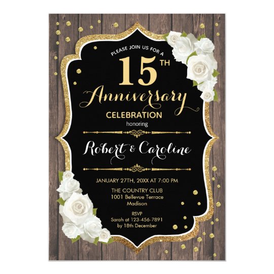 15th Anniversary Invitation Rustic Wood Gold