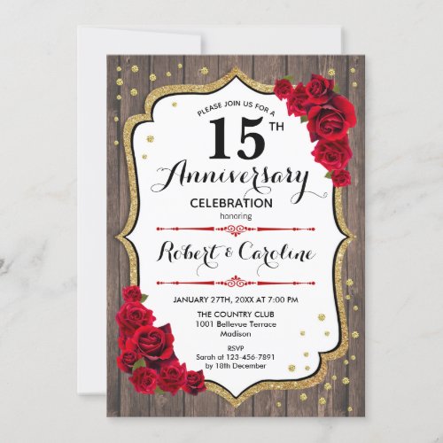 15th Anniversary Invitation _ Wood Gold Red