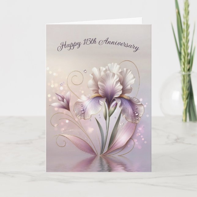 15th Anniversary Iris Flower With Gold Etching Card (Front)