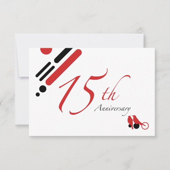 15th Anniversary (mod birds) Invitation (Front)