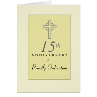 15th Anniversary of Priest with Embossed Cross, Re Card
