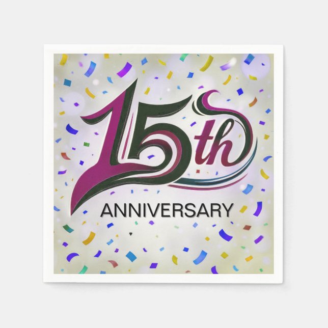 15th Anniversary Text With Party Confetti Napkins (Front)