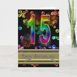 15th anniversary with fireworks and bubbles card