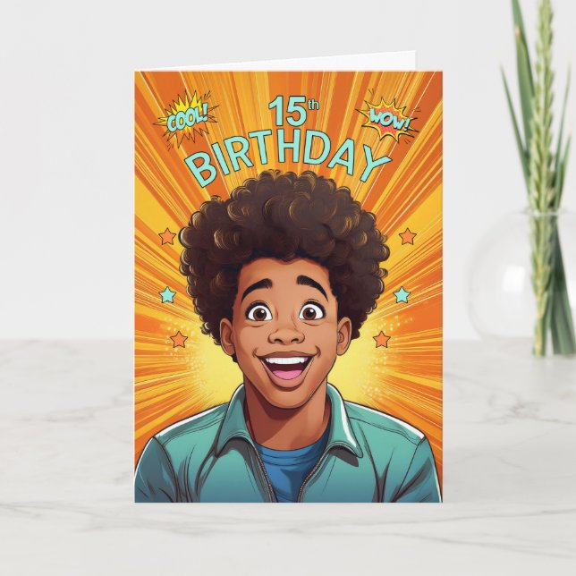 15th Birthday African American Teen Boy Pop Art Card (Front)