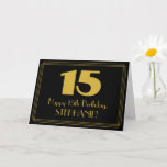 [ Thumbnail: 15th Birthday: Art Deco Inspired Look "15" & Name Card ]