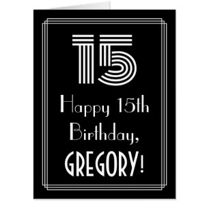 15th Birthday — Art Deco Inspired Look “15” + Name Card