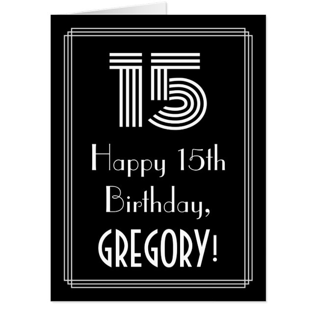 15th Birthday — Art Deco Inspired Look “15” + Name Card (Front)