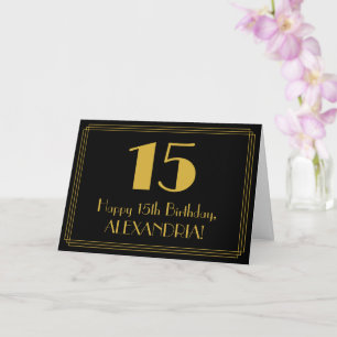 15th Birthday: Art Deco Inspired Look "15" + Name Card