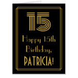 [ Thumbnail: 15th Birthday: Art Deco Inspired Look “15” + Name Card ]