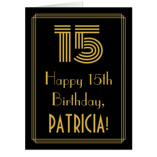 15th Birthday: Art Deco Inspired Look “15” + Name Card (Front)