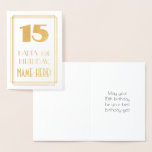 [ Thumbnail: 15th Birthday: Art Deco Inspired Look "15" & Name Foil Card ]