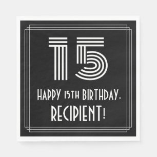 15th Birthday: Art Deco Inspired Look "15" + Name Napkins