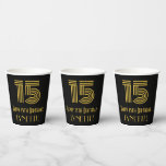 [ Thumbnail: 15th Birthday: Art Deco Inspired Look “15” & Name Paper Cups ]