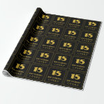 [ Thumbnail: 15th Birthday – Art Deco Inspired Look "15" & Name Wrapping Paper ]