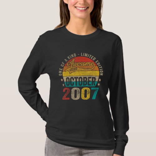 15th Birthday  Awesome Since October 2007 15 Years T_Shirt