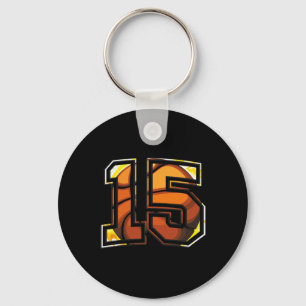 15th Birthday Basketball Gift for Player Number 15 Keychain